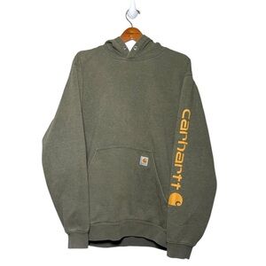 Carhartt Spellout Logo Hoodie Loose Fit Sweatshirt Olive Green K288 G39